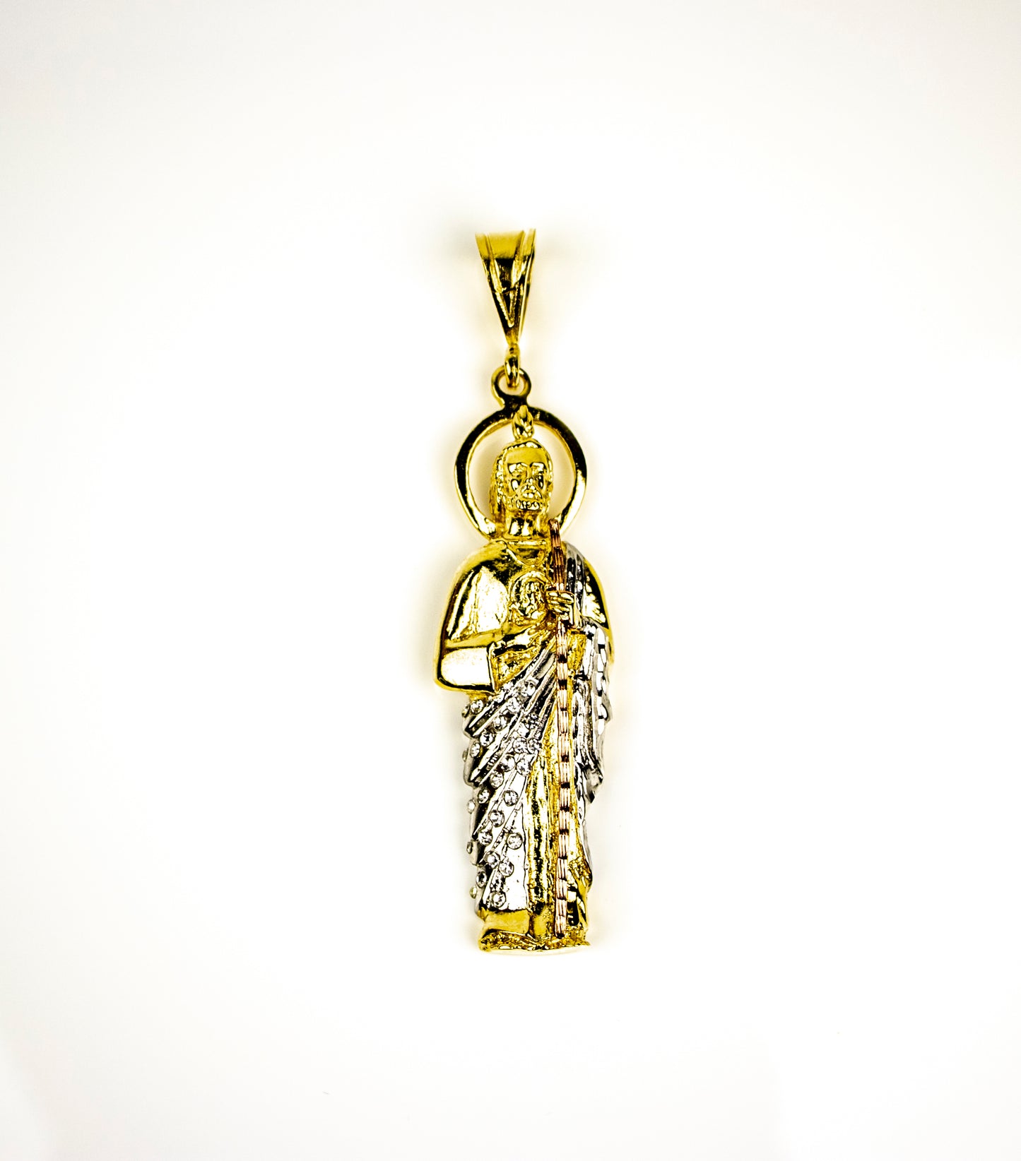 SAN JUDAS CHARM 4" GOLD FILLED & CUBIC ZIRCONIA. (DEX-01)