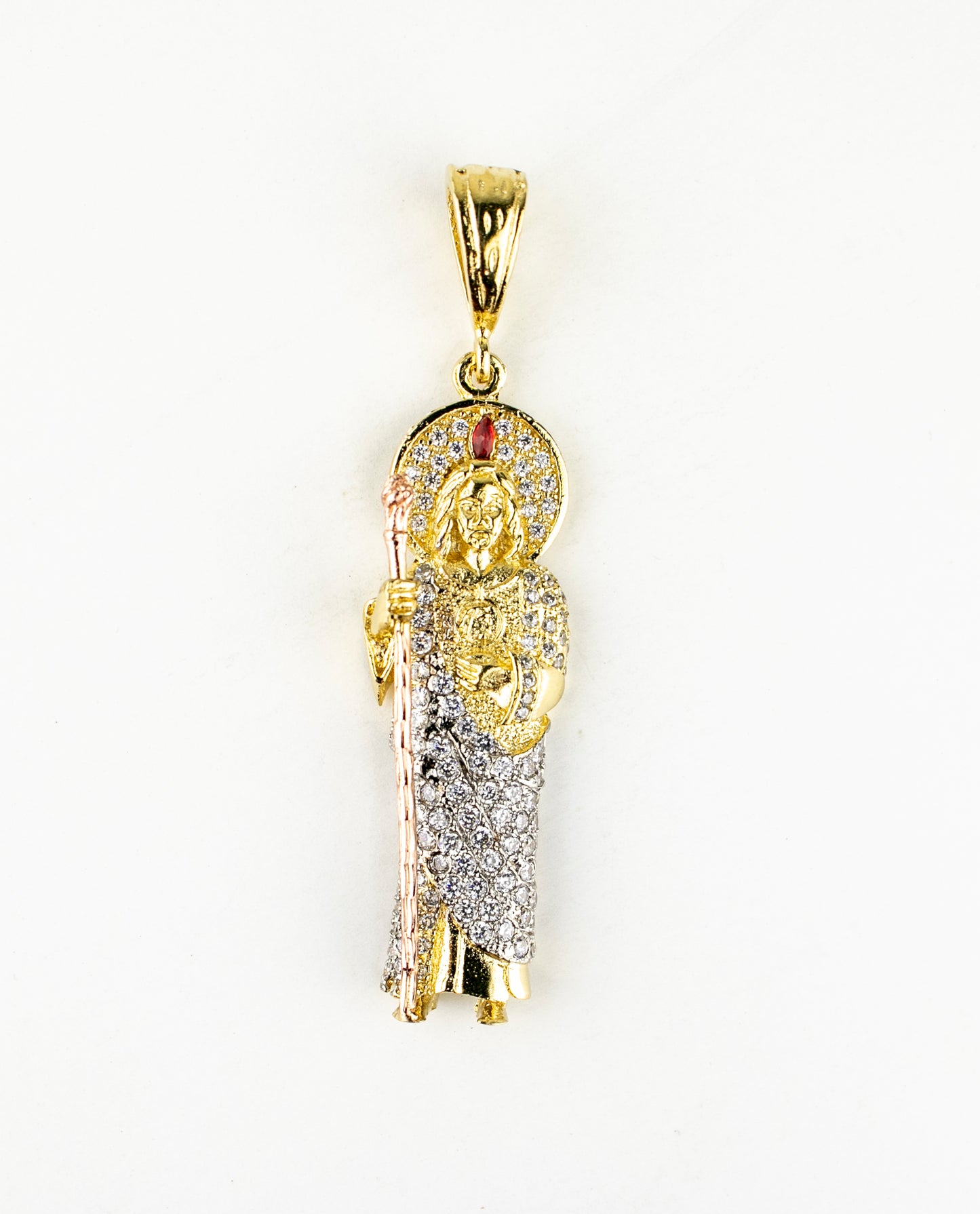 SAN JUDAS CHARM 3" GOLD FILLED & CUBIC ZIRCONIA. (DEX-81)