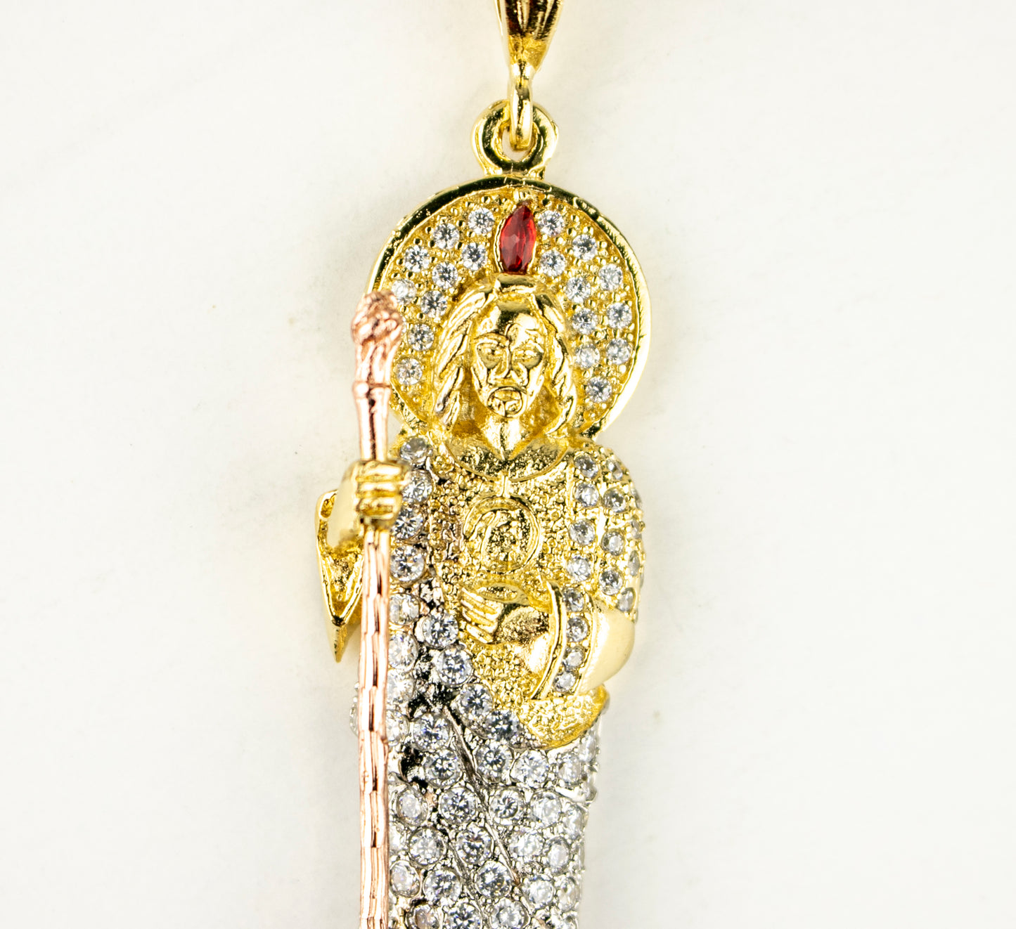 SAN JUDAS CHARM 3" GOLD FILLED & CUBIC ZIRCONIA. (DEX-81)