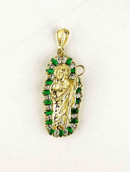 SAN JUDAS CHARM 2" GOLD FILLED & CUBIC ZIRCONIA. (DEX-85)