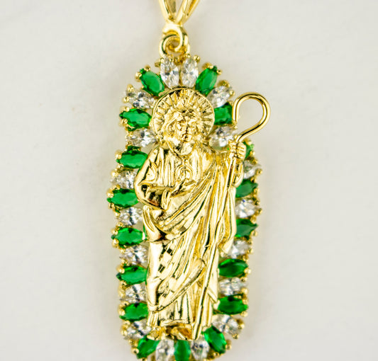 SAN JUDAS CHARM 2" GOLD FILLED & CUBIC ZIRCONIA. (DEX-85)