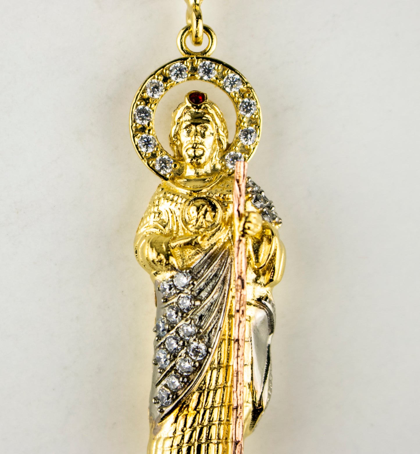 SAN JUDAS CHARM 3" GOLD FILLED & CUBIC ZIRCONIA. (DEX-93)