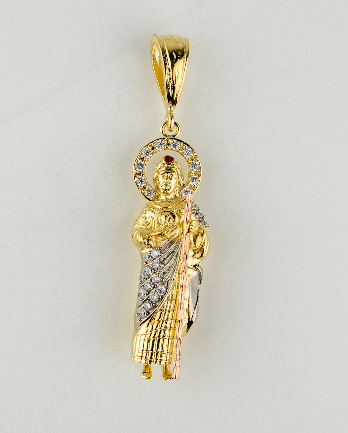 SAN JUDAS CHARM 3" GOLD FILLED & CUBIC ZIRCONIA. (DEX-93)