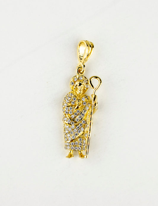 SAN JUDAS CHARM 1.5" GOLD FILLED & CUBIC ZIRCONIA. (DEX-96-01)