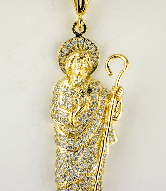SAN JUDAS CHARM 3" GOLD FILLED & CUBIC ZIRCONIA (DEX-96-02)