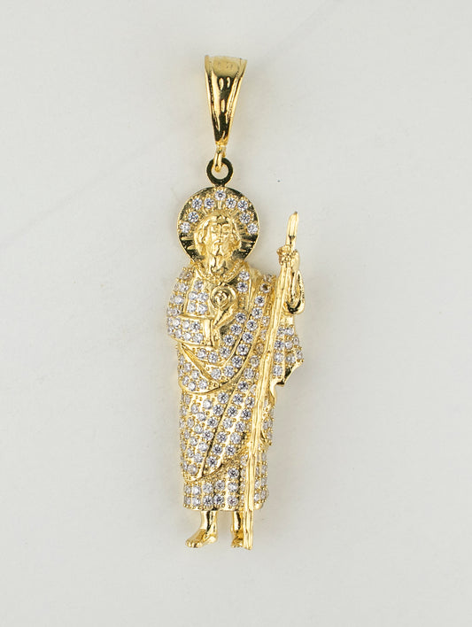 SAN JUDAS CHARM 3" GOLD FILLED & CUBIC ZIRCONIA. (DEX-96-03)