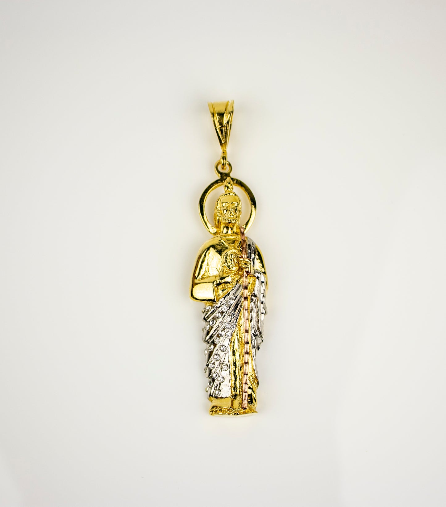 SAN JUDAS CHARM 4" GOLD FILLED & CUBIC ZIRCONIA. (DEX-01)