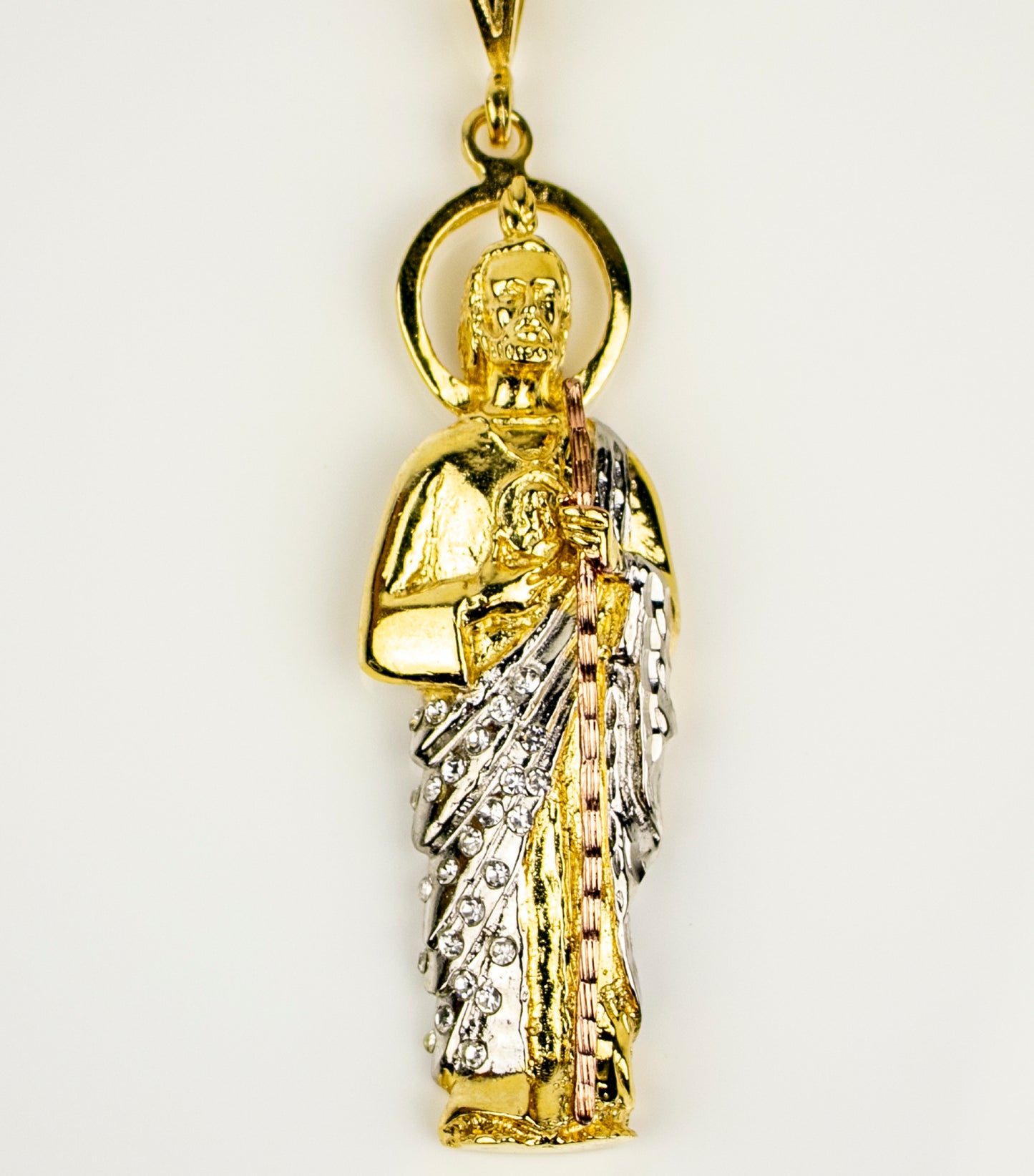 SAN JUDAS CHARM 4" GOLD FILLED & CUBIC ZIRCONIA. (DEX-01)