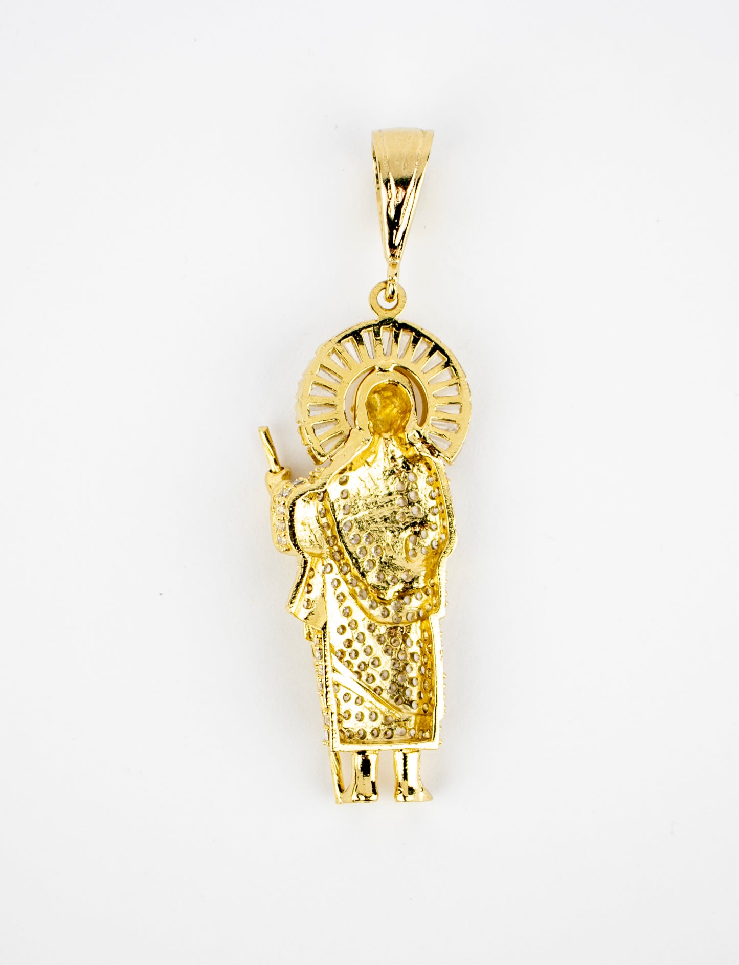 SAN JUDAS CHARM 3" GOLD FILLED & BAGUETTE CROWN WITH CUBIC ZIRCONIA (DP-153-01)1