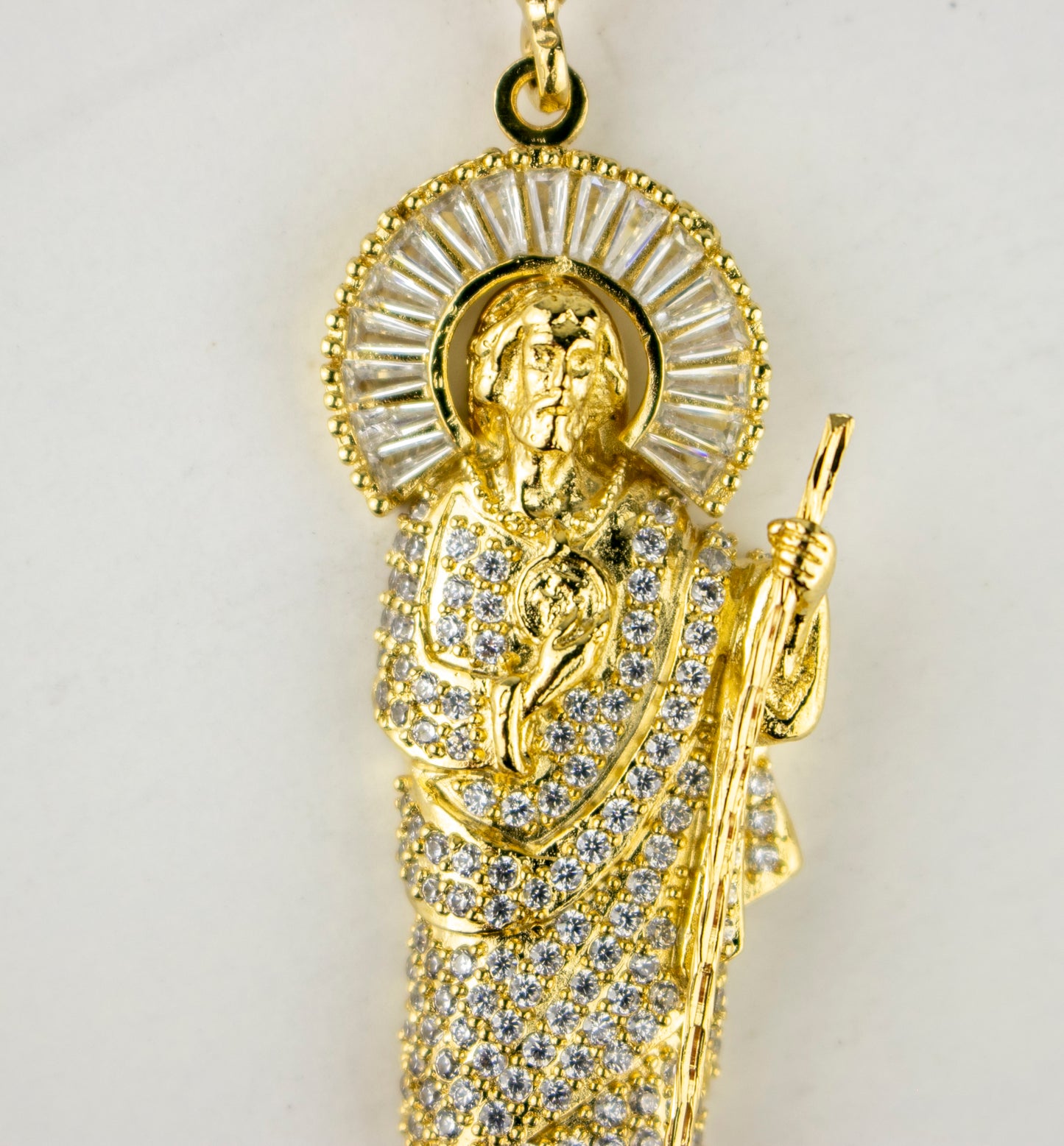 SAN JUDAS CHARM 3" GOLD FILLED & BAGUETTE CROWN WITH CUBIC ZIRCONIA (DP-153-01)1