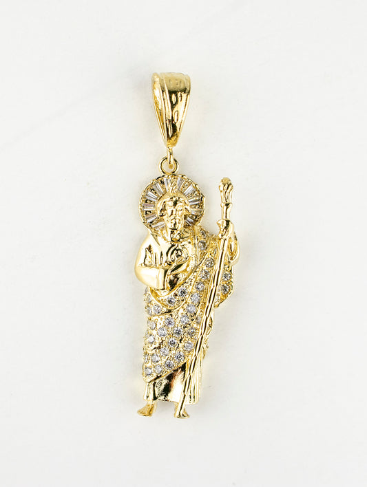 SAN JUDAS CHARM 2.5" GOLD FILLED & CUBIC ZIRCONIA. (DP-159)