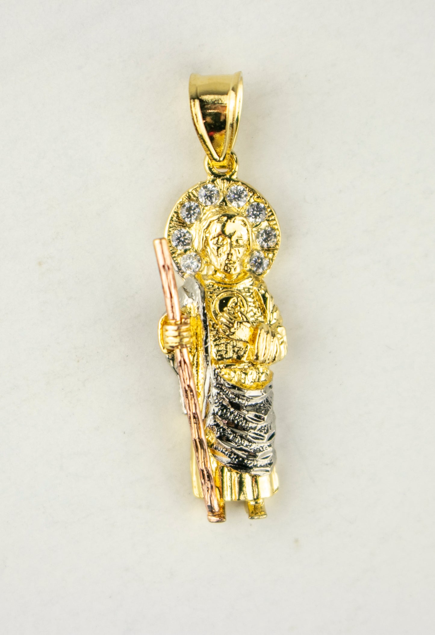 SAN JUDAS CHARM 1.5" GOLD FILLED & CUBIC ZIRCONIA (DP-65)