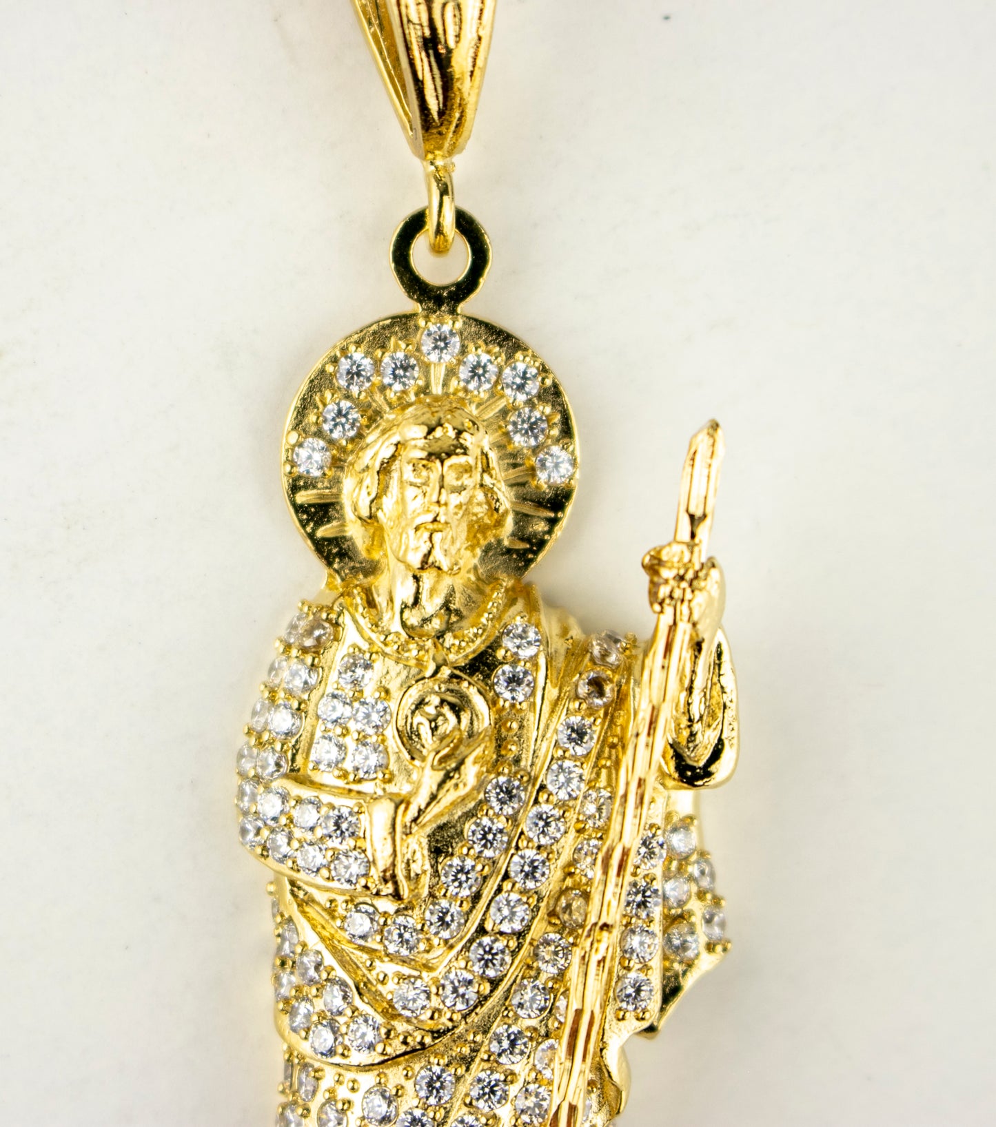 SAN JUDAS CHARM 3" GOLD FILLED & CUBIC ZIRCONIA. (DEX-96-03)