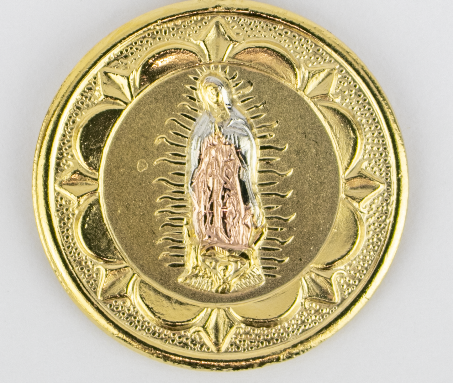 VIRGEN & SAGRADO CORAZON 3 TONES MEDAL 1" GOLD FILLED (MED-03)