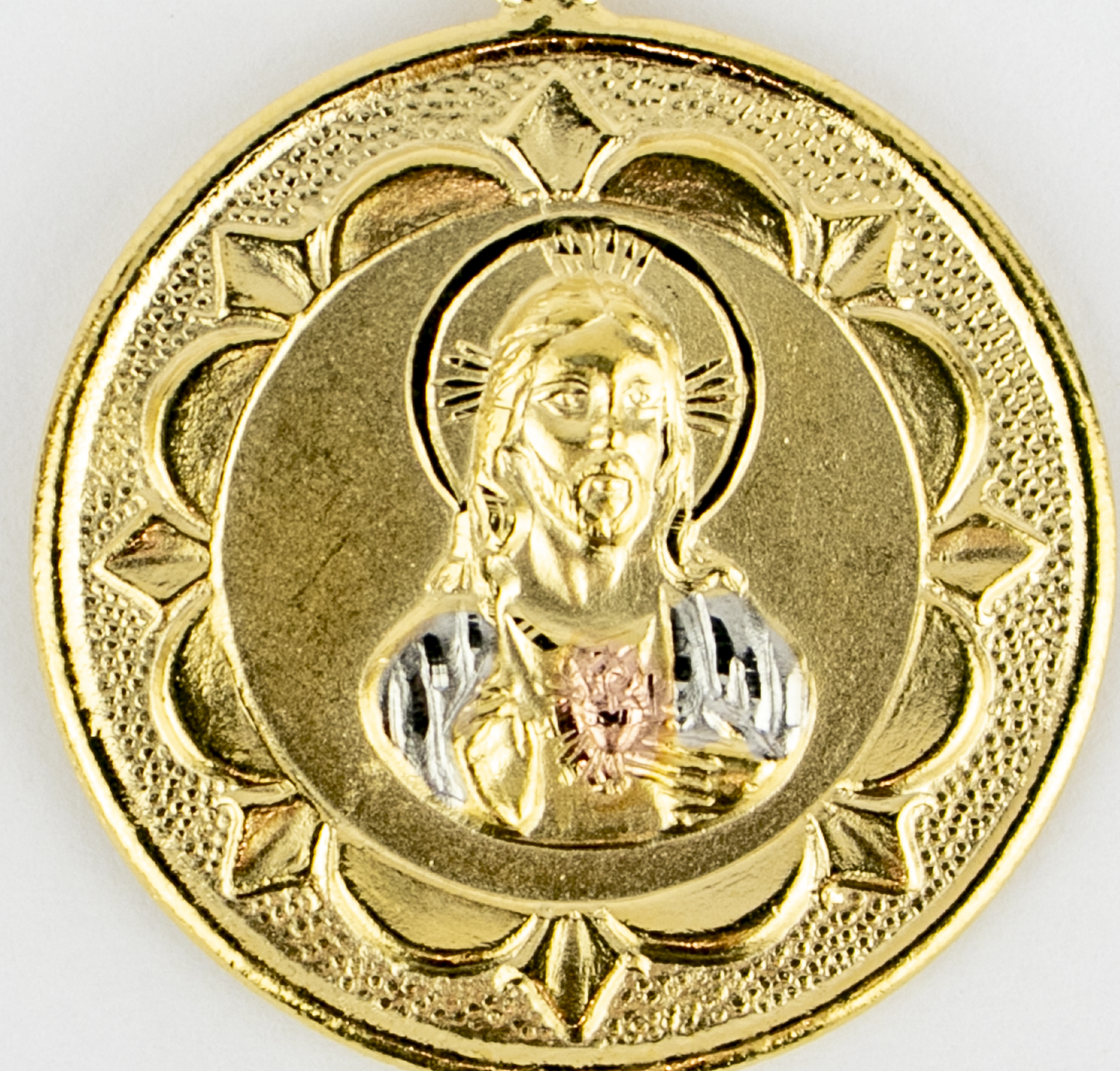 VIRGEN & SAGRADO CORAZON 3 TONES MEDAL 1" GOLD FILLED (MED-03)