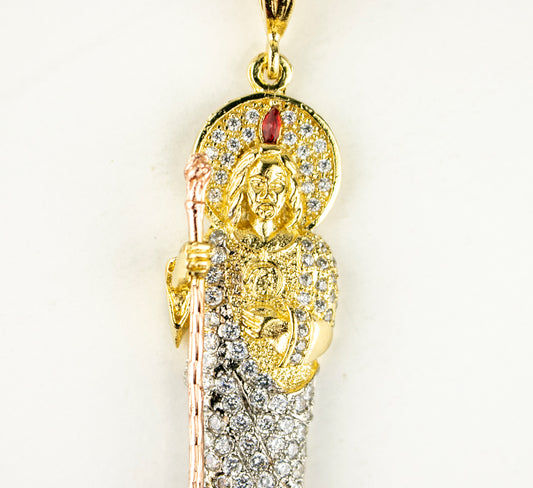 SAN JUDAS CHARM 3" GOLD FILLED & CUBIC ZIRCONIA. (DEX-81)