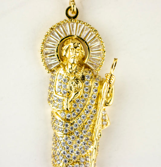 SAN JUDAS CHARM 3" GOLD FILLED & BAGUETTE CROWN WITH CUBIC ZIRCONIA (DP-153-01)1
