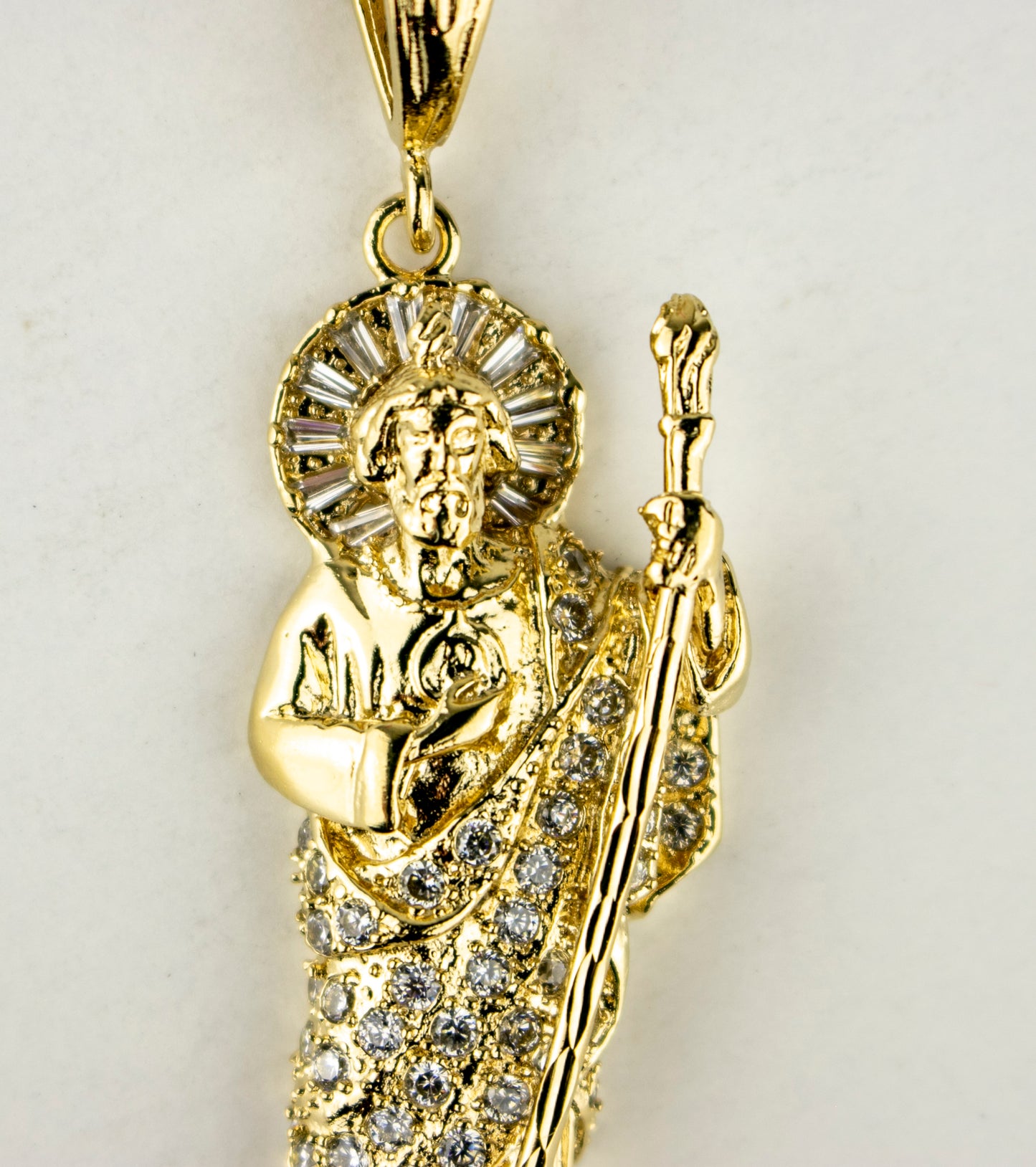 SAN JUDAS CHARM 2.5" GOLD FILLED & CUBIC ZIRCONIA. (DP-159)