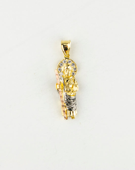 SAN JUDAS CHARM 1.5" GOLD FILLED & CUBIC ZIRCONIA (DP-65)